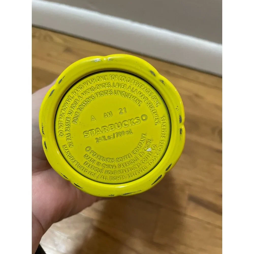 Starbucks 2021 Summer Flounder Teal Yellow Ombre Scalloped Tumbler 24oz Cold Cup
